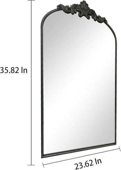 WAMIRRO Arched Mirror,Black Traditional Vintage Ornate Baroque Mirrors,Antique Brass Mirrors for Entryway/Fireplace/Living Room/Hallway/Bathroom.24“X36“ Black