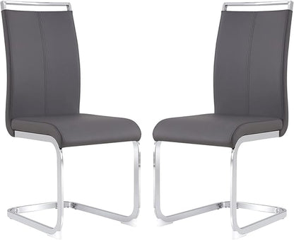 Dining Chairs Set, Kitchen Modern Metal Chairs with Faux Leather Padded Seat High Back and Sturdy Chrome Legs, Chairs for Dining Room (Grey, Set of 2)