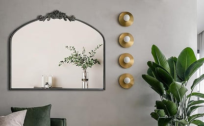 WAMIRRO Ornate Black Mirror,Vintage Arched Baroque Antique Mirorrs for Living Room Hallway Fireplace Bathroom Entryway 36"X30"