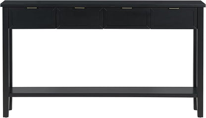 Ball & Cast 60“ Contemporary 4 Drawers Console Table, Long Narrow Entryway-Table with Drawer & Shelf, Modern Storage Sofa Tables, Farmhouse Wood Couch-Tables for Entrance Hallway Living,Black