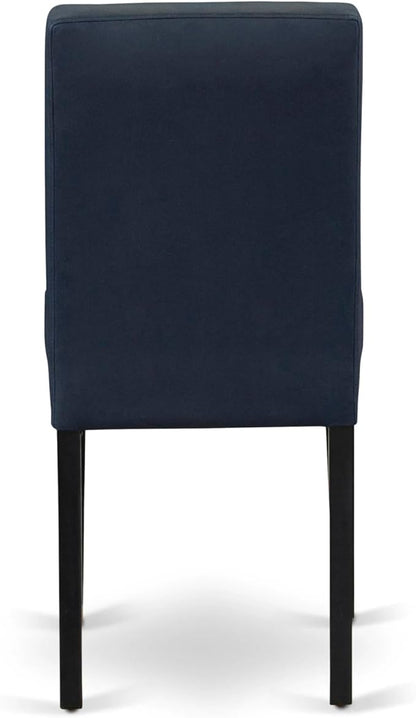 East West Furniture LGAS7-BLK-09 7 Piece Dining Table Set Consists A Wooden Table and 6 Dark Navy Blue Polyester Fabric Modren Dining Chairs with Stylish Back- Black Finish