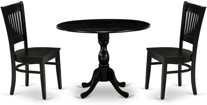 East West Furniture DMVA3-BLK-W 3 Piece Dinette Set for Small Spaces Contains a Round Dining Table with Dropleaf and 2 Dining Chairs, 42x42 Inch, Black