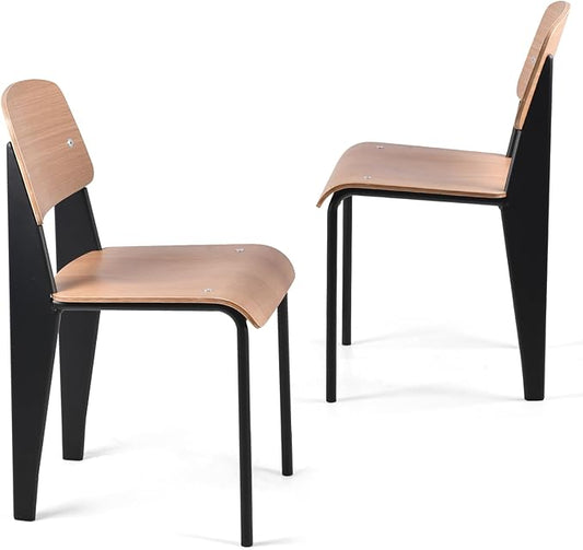 LOKKHAN Dining Chairs, Vintage Wood Metal Home Kitchen Breakfast Cafe Chairs, Backrest Stool, Study Chair, Modern Commercial Conference Restaurant Chairs, Oak Seat-2-Pcs Set