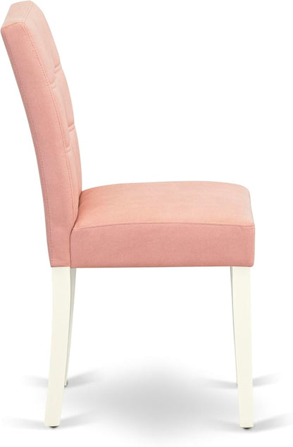 East West Furniture VAAS7-LWH-42 7 Piece Dining Table Set consists A Wooden Table and 6 Beige Red Polyester Fabric Parson Chairs with Stylish Back- Linen White Finish