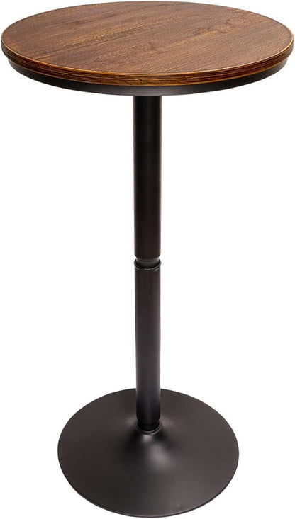 Round Bar Height Bistro Pub Table - Natural Wood Top, Heavy Metal Frame, 21.7 Inch Top, 40.5 Inch Height