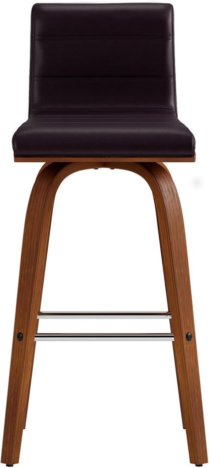 Armen Living Vienna 26" Swivel Counter Stool in Walnut Wood Finish with Brown Faux Leather - Set of 2