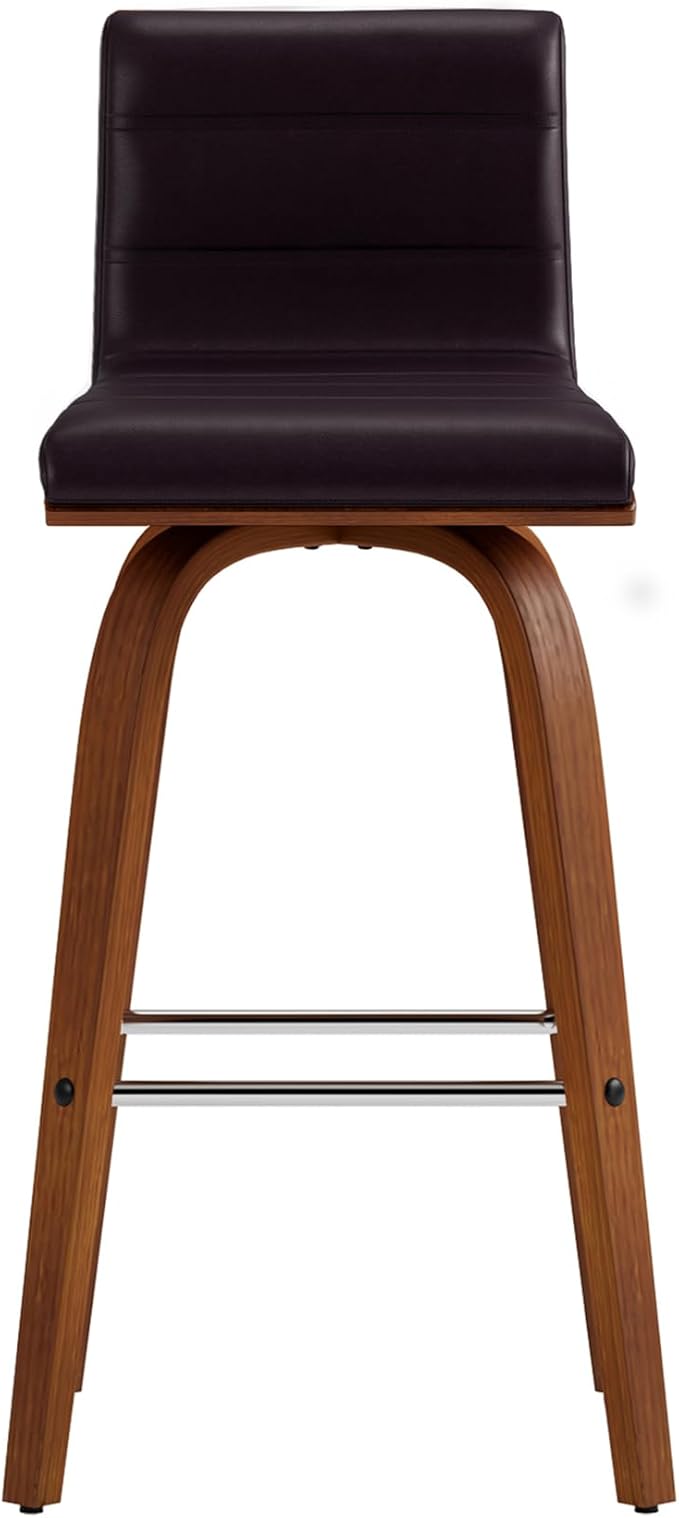 Armen Living Vienna 26" Swivel Counter Stool in Walnut Wood Finish with Brown Faux Leather - Set of 3