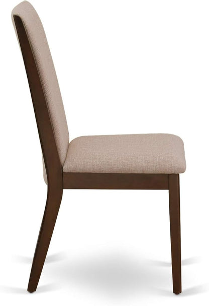 East West Furniture MZLA5-MAH-04 5 Piece Dining Room Furniture Set Includes a Rectangle Dining Table with Dropleaf and 4 Light Tan Linen Fabric Upholstered Chairs, 36x54 Inch, Mahogany