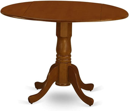 East West Furniture DLNO3-BCH-W 3 Piece Dining Room Table Set Contains a Round Dining Table with Dropleaf and 2 Wood Seat Chairs, 42x42 Inch, Black & Cherry