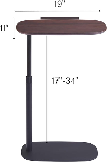 COZYMATIC Amarian C-Shaped Side Table, Wood Sofa Table with Adjustable Height and Rotatable Table Top, Laptop Work Desk for Living Room, Bedroom, Study and Small Space, Walnut