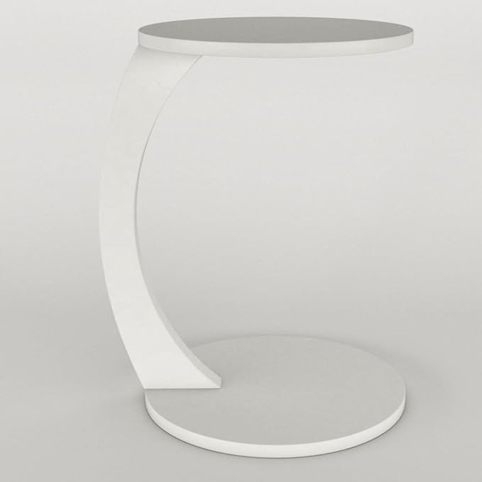 C Shaped End Table for Couch Small Places, Space Saver Round Side Table for Sofa and Bedside with Wheel, Coffee and Eating Snack Time Tray for Living Room, Office (White)