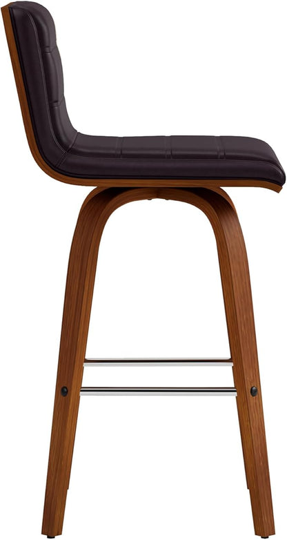 Armen Living Vienna 26" Swivel Counter Stool in Walnut Wood Finish with Brown Faux Leather - Set of 3