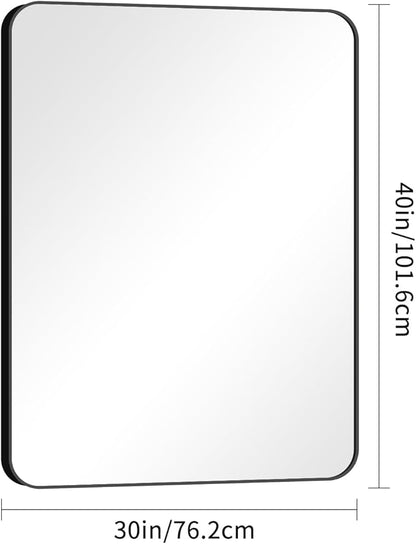 BONEWEI 30x40 inch Bathroom Mirror,Black Rectangle Mirror,Wall Mounted Bathroom Frame Vanity Mirror with Round Corner for Bedroom Living Room, Entryway Hangs Horizontal or Vertical
