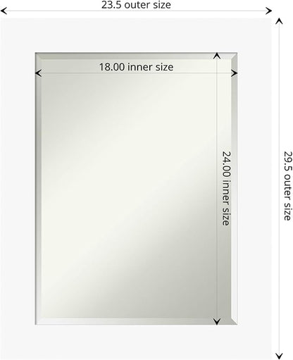 Amanti Art White Bathroom Mirror for Over Sink, 30x24 Basic White Rectangle Vanity Mirror, Medium Casual Wood Frame, Hangs Horizonally and Vertically, Bathroom Wall Decor, Beveled Edge from WI, USA