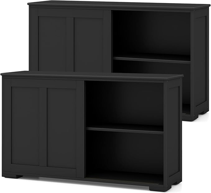 Costzon Sideboard Buffet Cabinet of 2, Wooden Kitchen Storage Cabinet with Adjustable Shelf, Sliding Barn Door, Accent Coffee Bar Cabinet Console Table for Living Room, Dining Room, Hallway