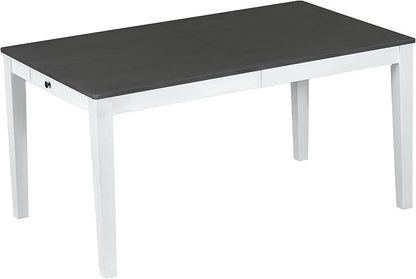 Merax Rustic 7 Piece 78.1inch Extendable Dining Table Set with 18inch Removable Leaf, 6 Upholstered Dining Chairs, 2 Built-in Drawers, Dark Gray+White