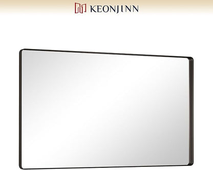 Keonjinn Black Bathroom Mirrors for Over Sink, 60” x 36” Large Matte Black Mirror for Wall, Rounded Rectangle Farmhouse Vanity Mirror, HD Tempered Glass Modern Decorative Mirror(Horizontal/Vertical)