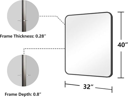 Koonmi Bathroom Mirror, 32X40 Inch Black Metal Framed Mirror for Bathroom, Tempered Glass, Anti-Rust, Rounded Rectangle Mirror for Restroom, Bedroom, Black