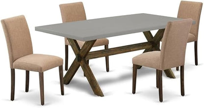East West Furniture X797AB747-5 5 Piece Dinette Set for 4 Includes a Rectangle Dining Table with X-Legs and 4 Light Sable Linen Fabric Parson Dining Room Chairs, 40x72 Inch, Multi-Color