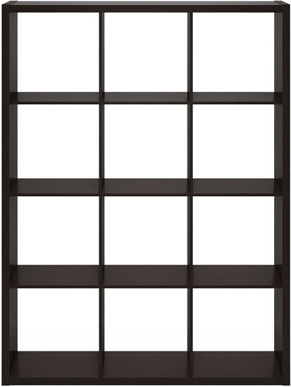 Furinno Cubicle Open Back Decorative Cube Storage Organizer, 12-Cube, Black Dark Oak