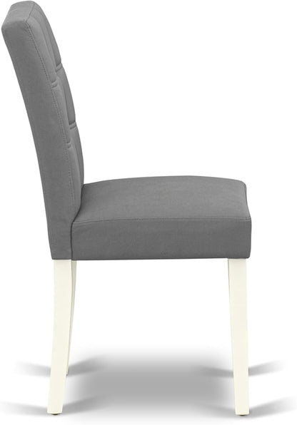 East West Furniture VAAS7-LWH-41 7 Piece Modern Dining Table Set contain A Dinner Table and 6 Platinum Gray Polyester Fabric Wooden Chairs with Stylish Back- Linen White Finish