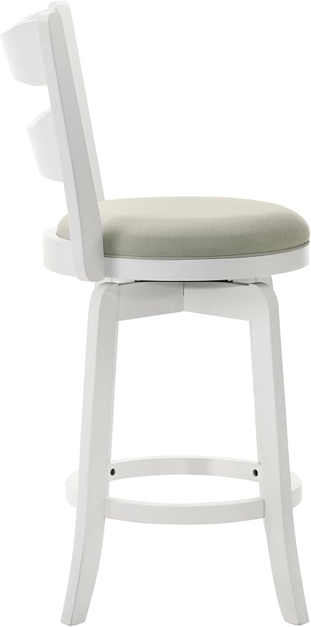 Armen Living Blair 30 in. Matte White Bar Height Rubberwood Swivel Barstool with Fog Fabric Seat - Set of 4
