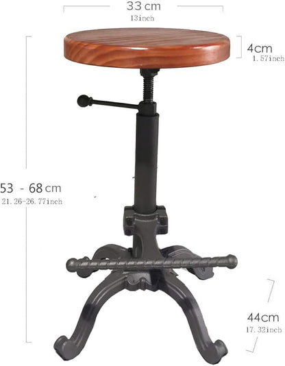 Topower Industrial Retro Vintage Farm Wooden Tractor Stool Kitchen Swivel Height Adjustable bar Stool (Dark Brown)