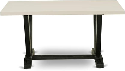 East West Furniture V626VE650-6 6 Piece Kitchen Table Set Contains a Rectangle Dining Table with V-Legs and 4 Dark Gotham Linen Fabric Parson Chairs with a Bench, 36x60 Inch, Multi-Color