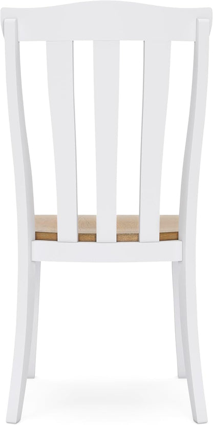 Signature Design by Ashley Ashbryn Farmhouse Armless Dining Chair with Bent Slat Back, Set of 2, White & Light Brown