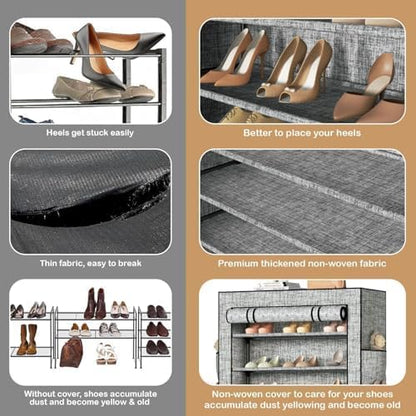 Covered Shoe Rack Tall Metal Shoes Rack Organizer for Entryway Garage Closet Tall Shoe Shelf Shoe Storage Cabinet Free Standing Large Garage Shoes Racks Organizer