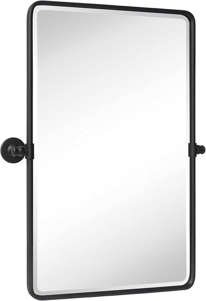 Farmhouse Pivot Rectangle Bathroom Mirror Black Metal Framed Tilting Beveled Vanity Mirrors for Wall 20x30''