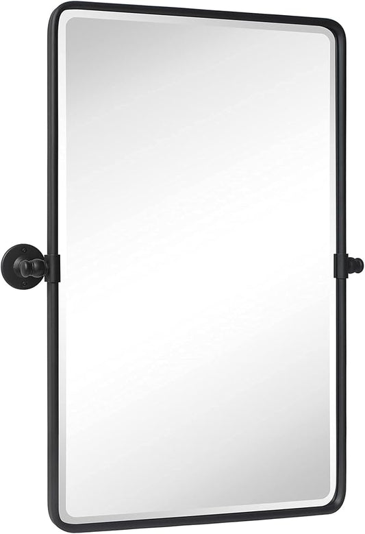 Farmhouse Pivot Rectangle Bathroom Mirror Black Metal Framed Tilting Beveled Vanity Mirrors for Wall 20x30''