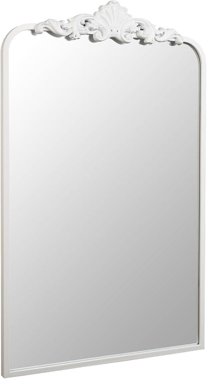 Ruomeng Traditional Wall Mirror, White Bathroom Mirror Baroque Inspired Wall Décor, Framed Mirror for Vanity Entryway and Living Room, 19” x 30.5”