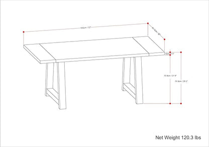 SIMPLIHOME Whitley Dining Table - 72 inch Wide Solid Mango Rectangular Kitchen Table with Trestle Base in Grey Wash, Modern Farmhouse Style for Dining Room or Family Room, Seats 6