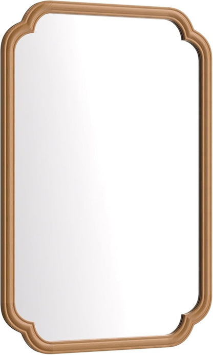 Wood Bathroom Mirror for Wall Mounted, 24" x 36" Rustic Bathroom Mirror for Over Sink with Wood Frame Farmhouse Rounded Corner Rectangle Mirror Decorative(Natural Color)