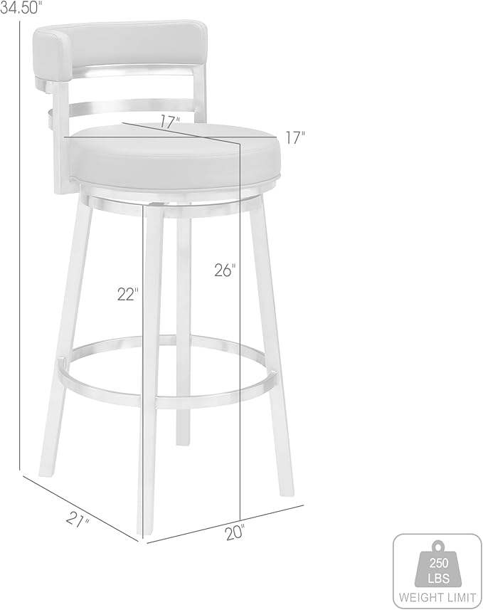 Armen Living Madrid 26" Seat Height Swivel Bandero Tobacco Faux Leather and Mineral Finish Bar Stool for Kitchen Island Counter