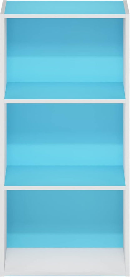 Furinno Luder 3-Tier Open Shelf Bookcase, Light Blue/White