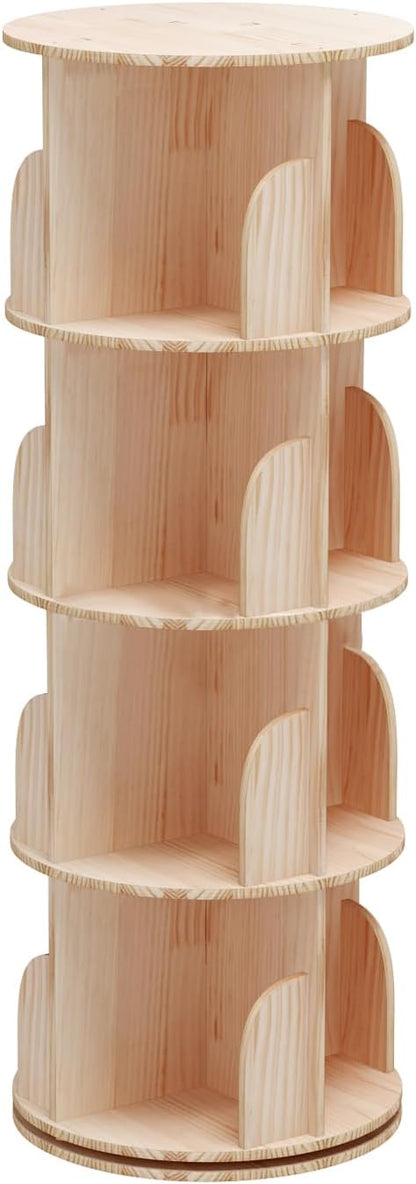 Rotating Bookshelf 360 Degrees, 4 Tier Stackable Solid Wood Bookshelf Organizer, Storage Display Rack Floor Standing Bookcase for Kids&Adults (51"x17.32"x17.32")