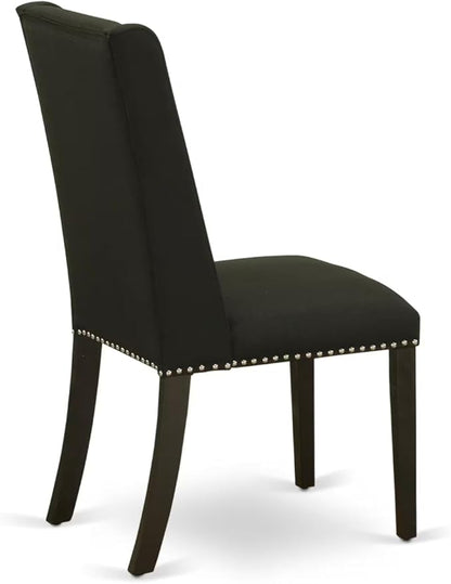 East West Furniture V697FL624-6 6 Piece Dining Table Set Contains a Rectangle Dining Room Table with V-Legs and 4 Black Linen Fabric Parson Chairs with a Bench, 40x72 Inch, Multi-Color