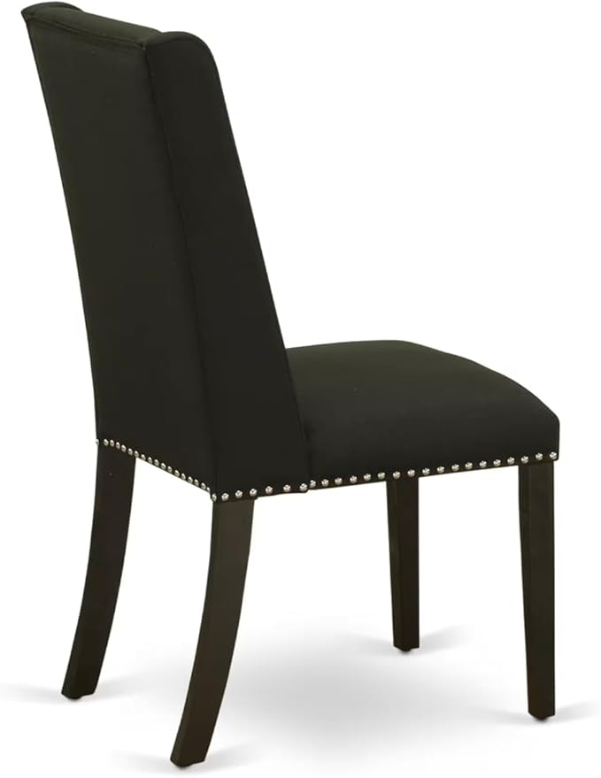 East West Furniture V677FL624-5 5 Piece Dining Set Includes a Rectangle Dining Room Table with V-Legs and 4 Black Linen Fabric Upholstered Parson Chairs, 40x72 Inch, Multi-Color