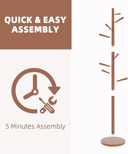 Uniclinens Coat Rack Freestanding Solid Wood Coat Tree Standing with 8 Hooks, Coat Rack Stand Creative Tree Branch-Look (Teak)