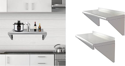 12''x24'' - 2PACKS Wall Mounted Stainless Steel Shelf NSF Commercial Metal Wall Mount Floating Shelving for Kitchen, Restaurant, Food Truck,Garage,Home&Hotel