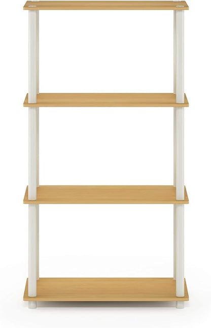 Furinno Turn-N-Tube 4-Tier Multipurpose Shelf Display Rack, Round Tubes, Blonde Maple/White
