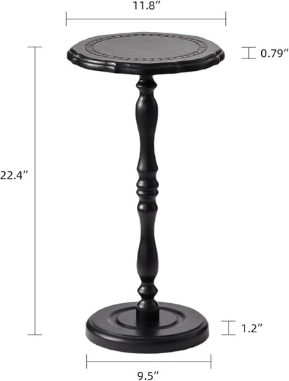 Drink Table, Small Side Table for Small Spaces, Round Solid Wood Modern Accent Nightstand for Living Room, Bedroom, Corners and Office, Black