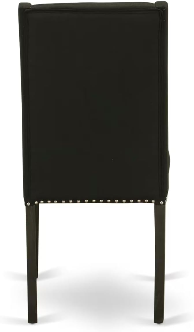 East West Furniture V697FL624-6 6 Piece Dining Table Set Contains a Rectangle Dining Room Table with V-Legs and 4 Black Linen Fabric Parson Chairs with a Bench, 40x72 Inch, Multi-Color