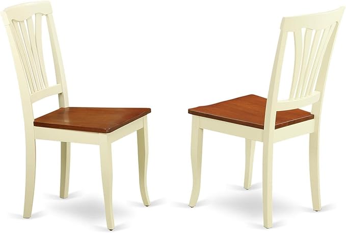 East West Furniture DLAV3-BMK-W 3 Piece Dining Table Set for Small Spaces Contains a Round Dining Room Table with Dropleaf and 2 Wooden Seat Chairs, 42x42 Inch, Buttermilk & Cherry