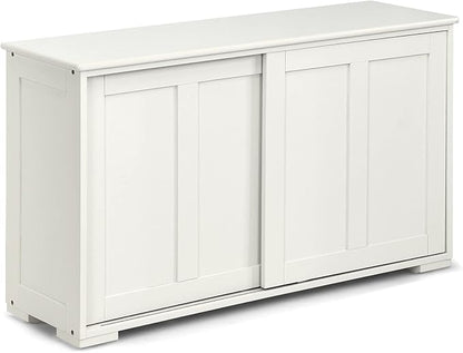 Costzon Sideboard Buffet Cabinet, Wooden Kitchen Storage Cabinet with Adjustable Shelf, Sliding Barn Door, Accent Coffee Bar Cabinet Console Table for Living Room, Dining Room, Hallway (White)