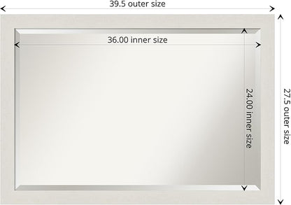 Amanti Art White Bathroom Mirror for Over Sink, 28x40 Rustic Plank White Narrow Rectangle Vanity Mirror, Large Rustic Farmhouse Frame, Hangs Horizonally and Vertically, Bathroom Wall Decor, Beveled