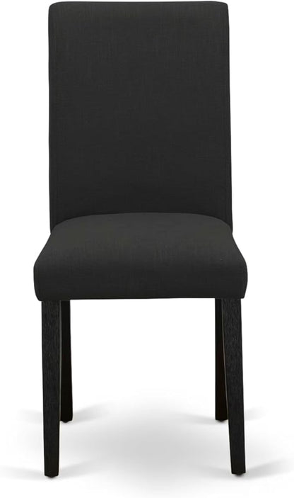 East West Furniture V697AB624-7 7 Piece Modern Dining Table Set Consist of a Rectangle Wooden Table with V-Legs and 6 Black Color Linen Fabric Upholstered Chairs, 40x72 Inch, Multi-Color