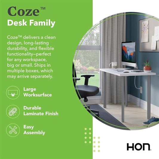 HON Coze Home Office Desks, Sturdy Table Computer Desk, 42", White Top, White Base